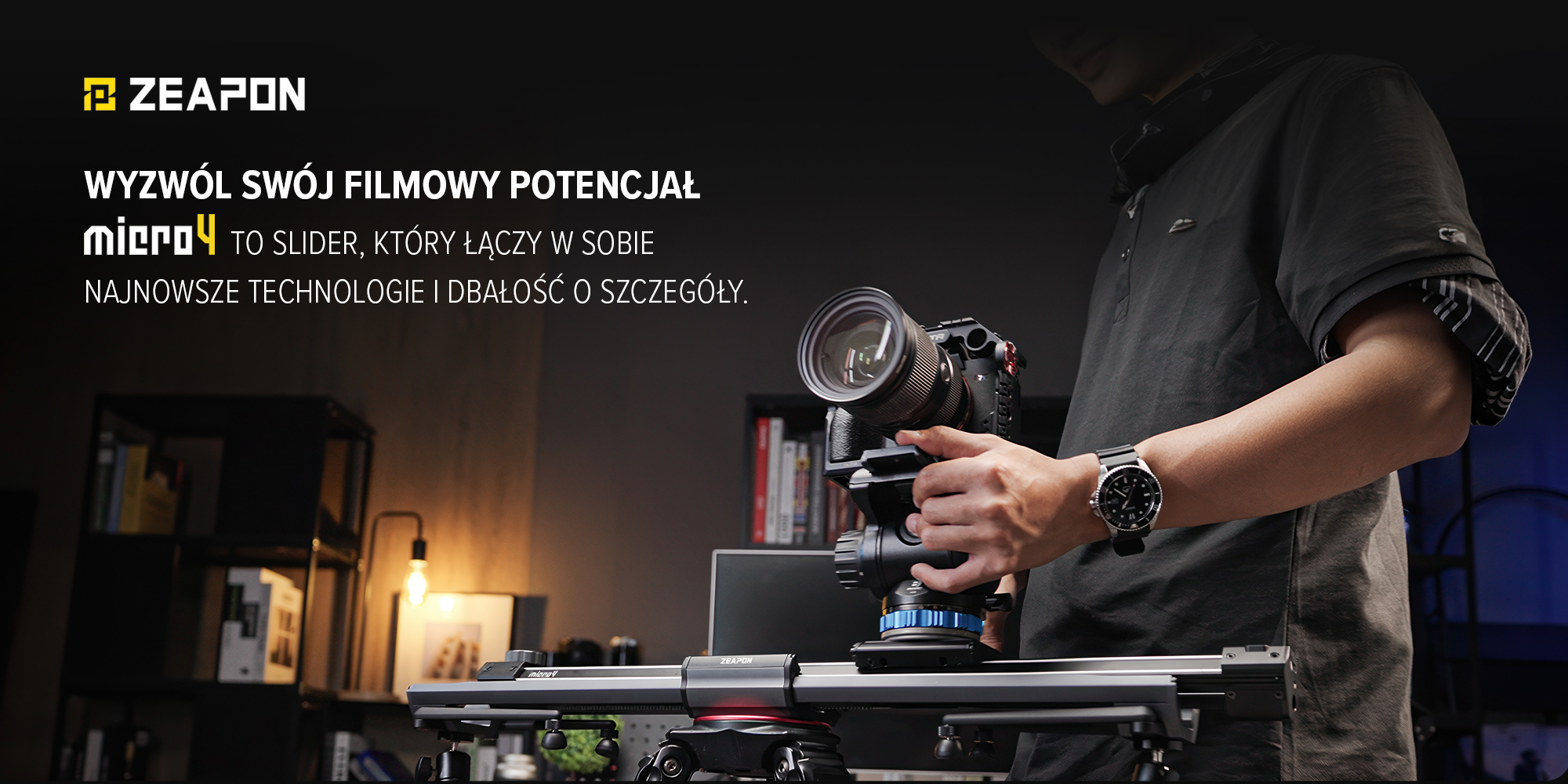 Slider Zeapon Micro 4 E500 z modułem napędowym i głowicą automatyczną Pons PT - Wyzwól swój filmowy potencjał